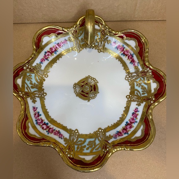 EUC Antique Noritake Nippon RC Porcelain Dish with a Curled Handle Red Gold - Picture 2 of 9